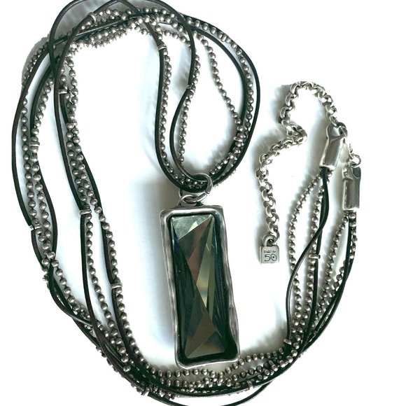 UNO de 50 Jewelry - Uno De 50 Aqua Elements Crystal Long Silver Leather Chain CLASICOS Necklace